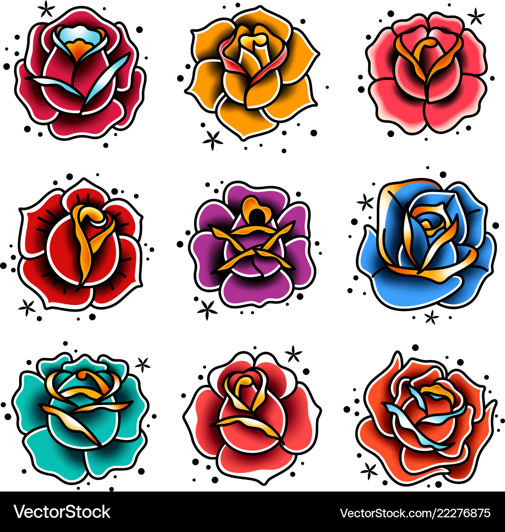 Old School Rose Tattoos vector image