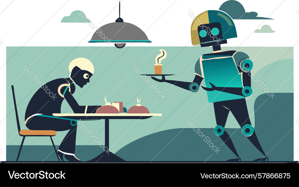 Robot serving customer at table design generative vector image