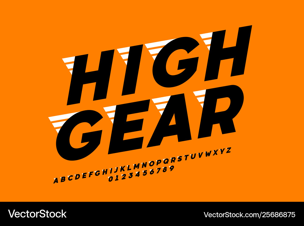 Speed style font alphabet and numbers Speed style font alphabet and numbers vector image