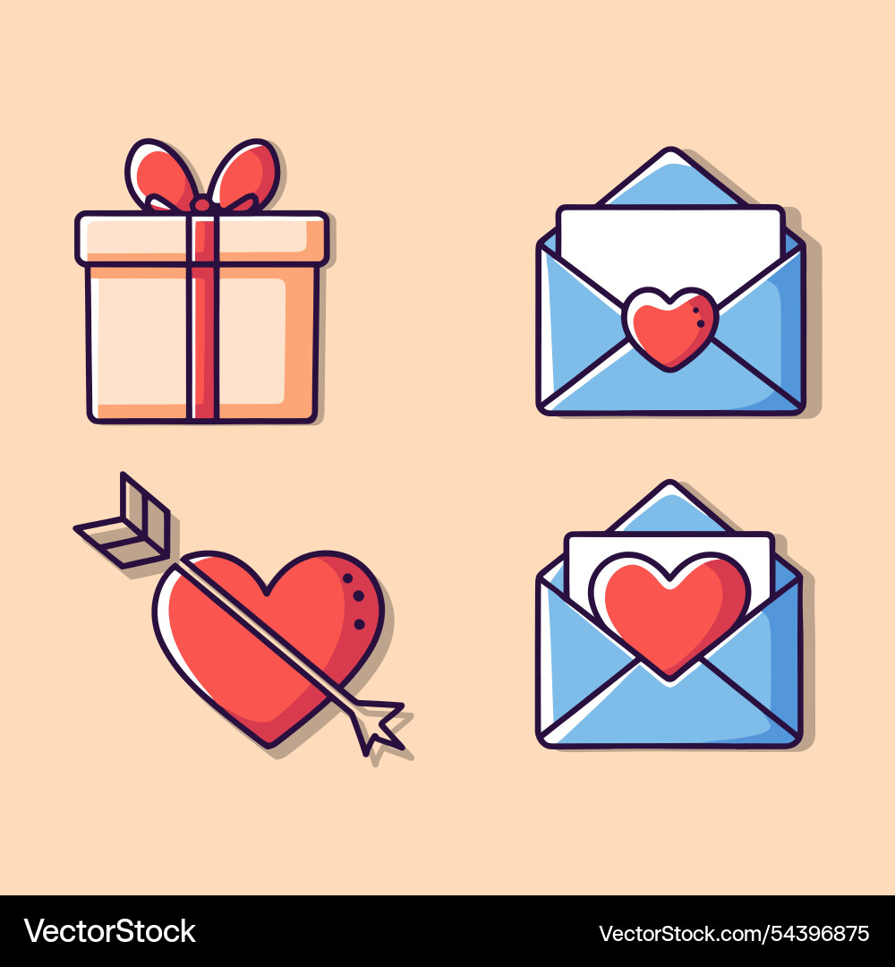 Valentines day cute elements set on white Vector Image