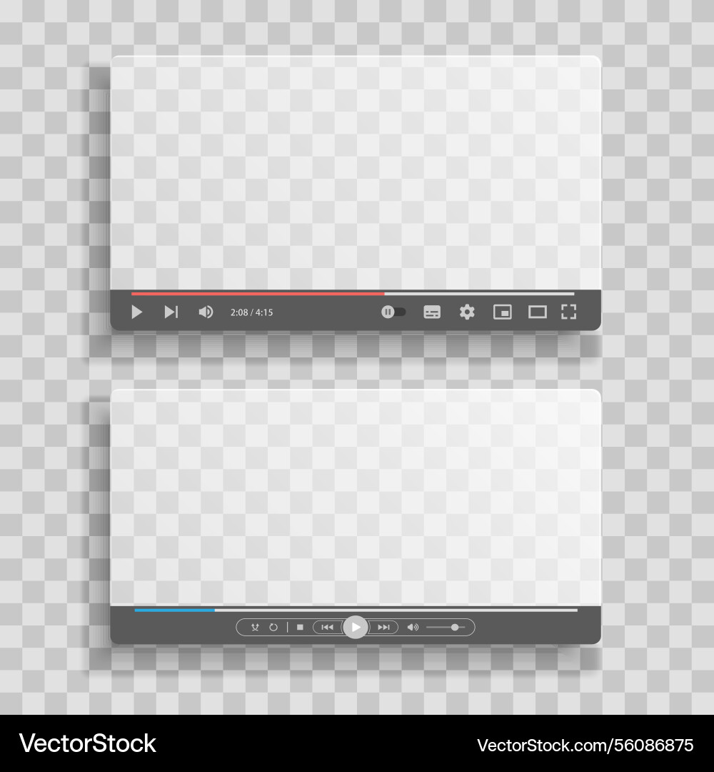 Video player template interface transparent screen vector image