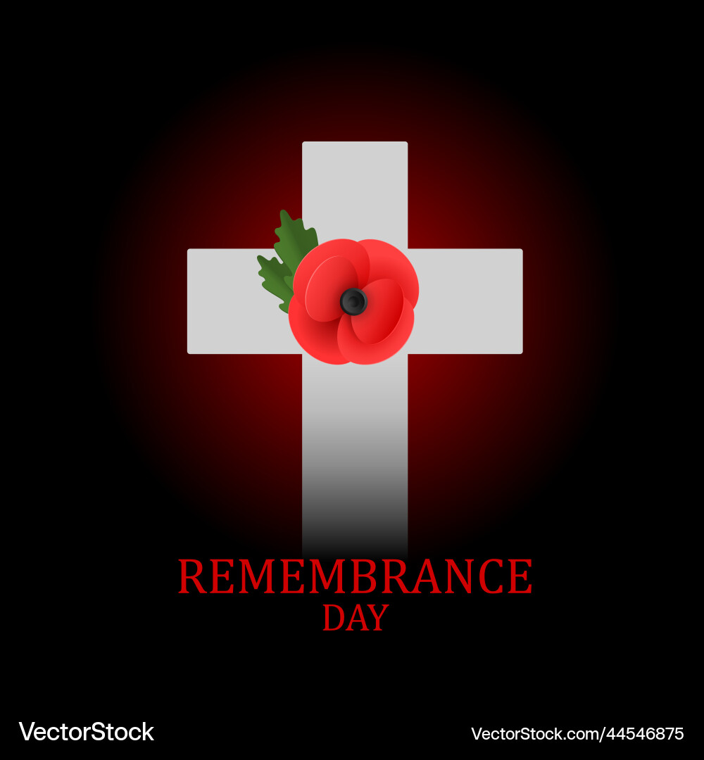 Wooden cross with poppy on black text Wooden cross with poppy on black text vector image