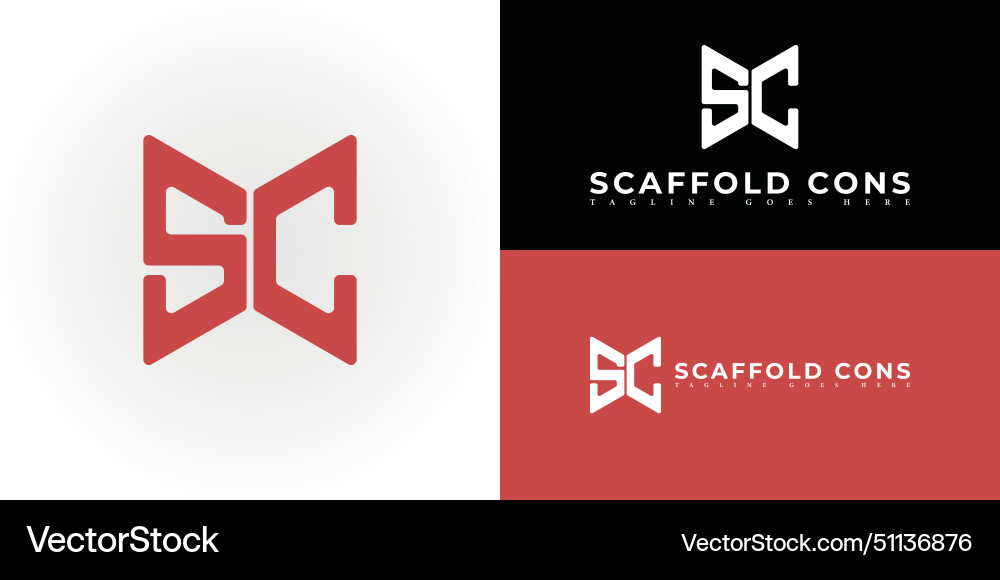 Abstract initial letter sc or cs logo in red color vector image