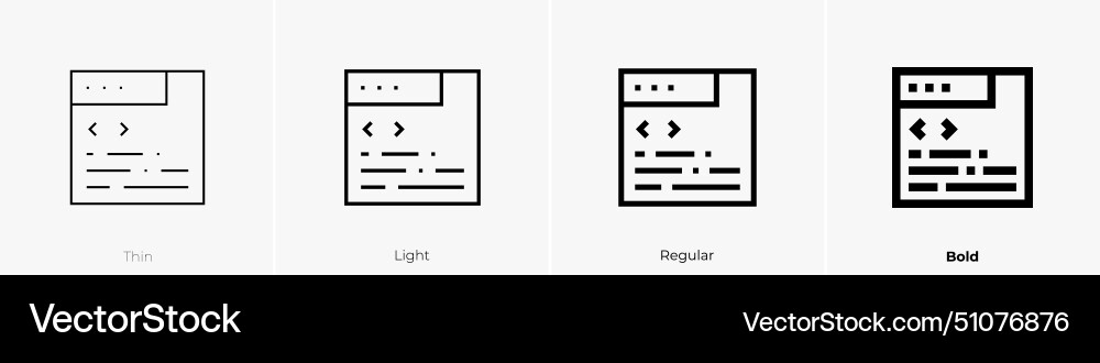 Code icon thin light regular and bold style Code icon thin light regular and bold style vector image