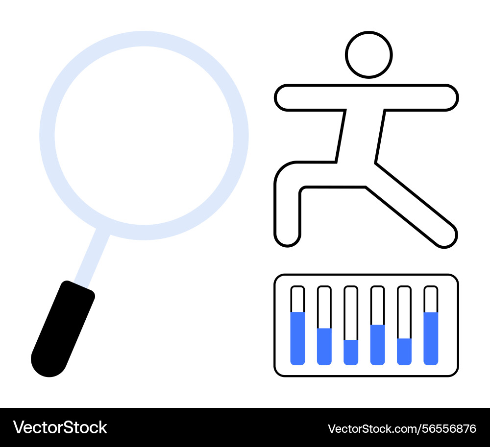 Magnifying glass abstract figure and bar chart Magnifying glass abstract figure and bar chart vector image
