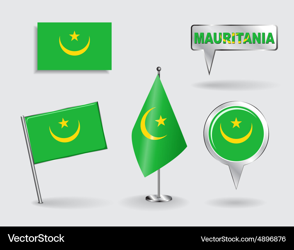 Set of mauritanian pin icon and map pointer flags Vector Image