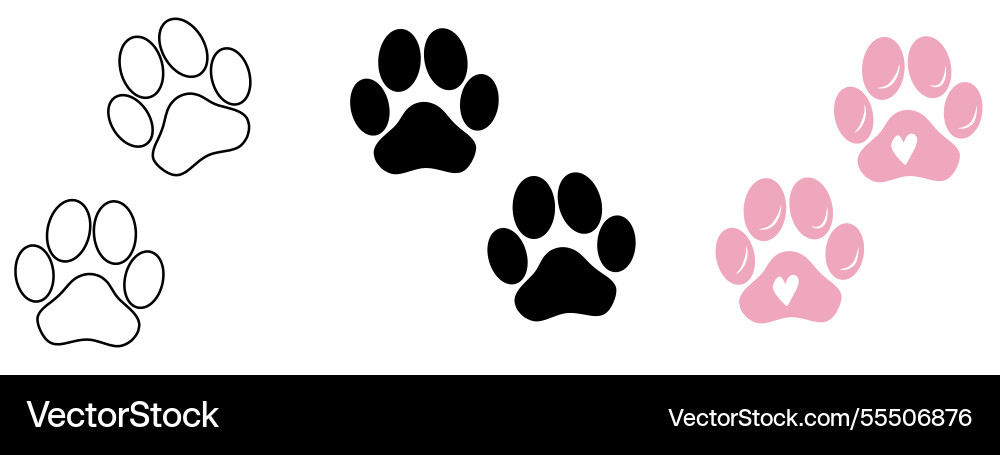 Set of paw print icons in different styles Vector Image