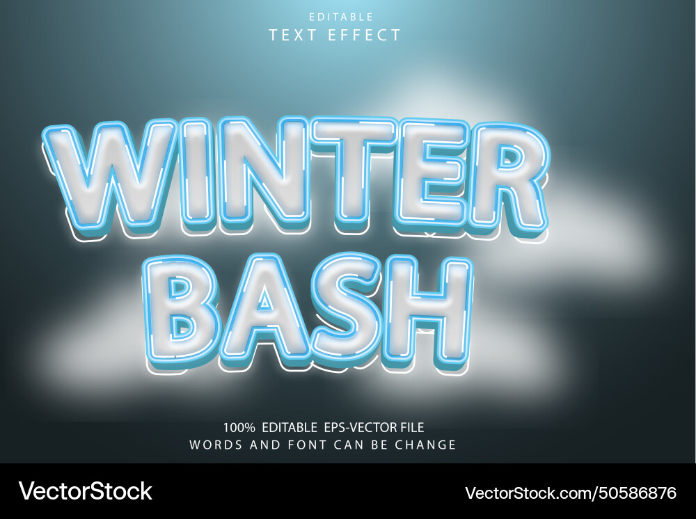 Winter bash editable text effect 3d cartoon style Vector Image