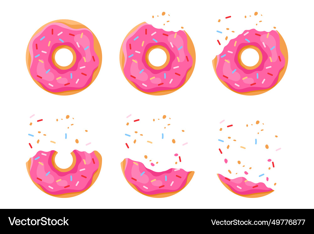 Bitten donut set sequence game animation of eaten Bitten donut set sequence game animation of eaten vector image