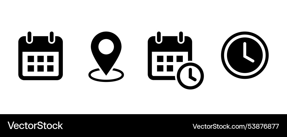 Calendar schedule date location time icon set Calendar schedule date location time icon set vector image