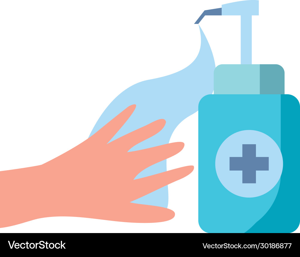 Hand with antibacterial gel bottle icon flat vector image