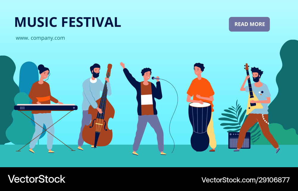Music festival banner musicians and instruments Music festival banner musicians and instruments vector image