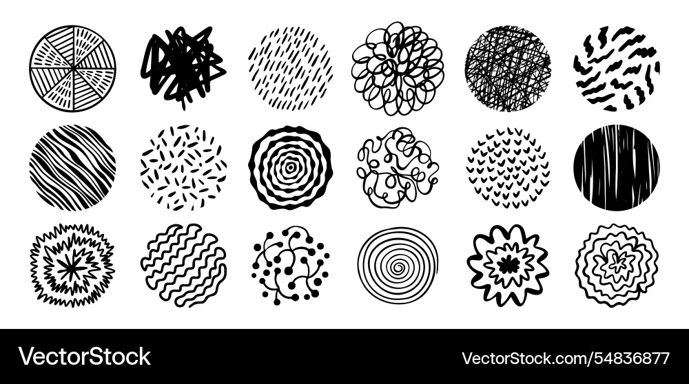 Round abstract hand drawn shapes with pattern set Round abstract hand drawn shapes with pattern set vector image