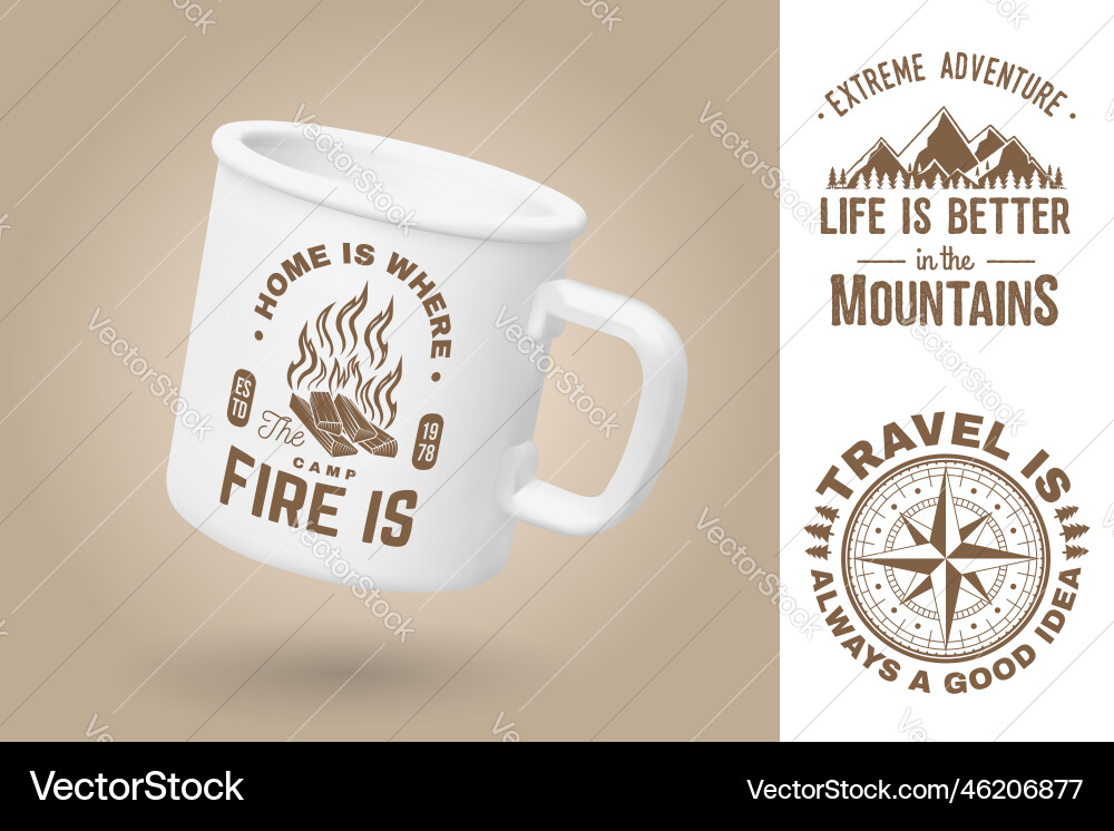 White camping cup realistic mug mockup template White camping cup realistic mug mockup template vector image