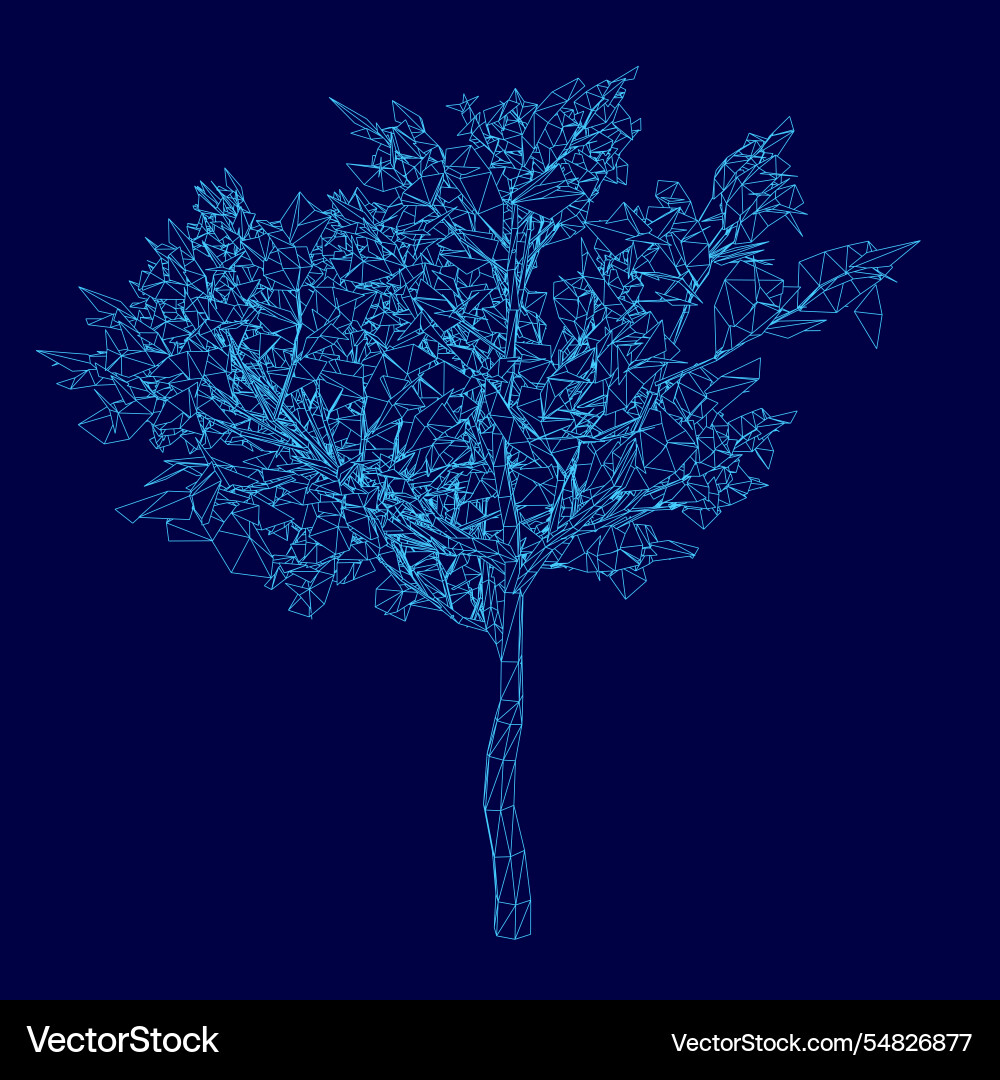 Wireframe tree on dark blue tech background Wireframe tree on dark blue tech background vector image