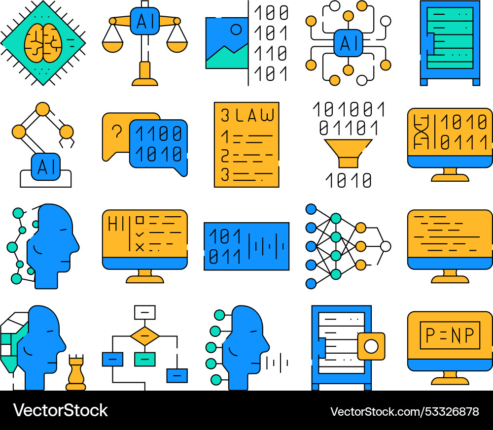 Artificial intelligence system icons set isolated Artificial intelligence system icons set isolated Vector Image