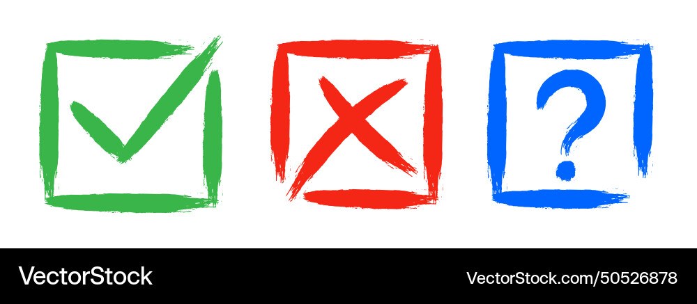 Dirty grunge cross x tick ok and question check Vector Image