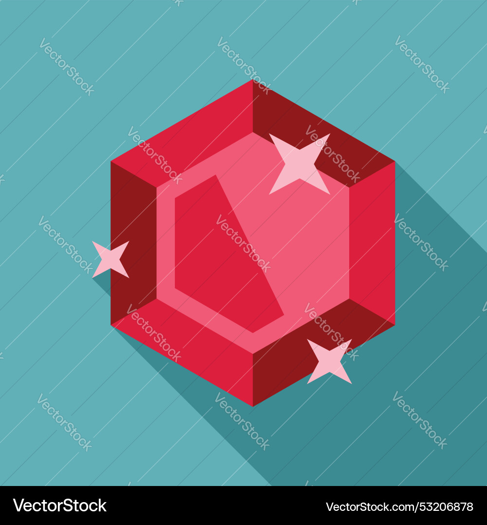 Red hexagonal gemstone shining with stars Red hexagonal gemstone shining with stars Vector Image