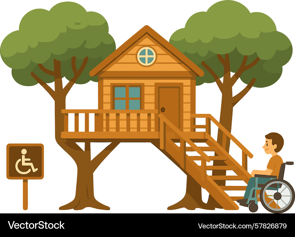 Accessible treehouse design with ramp and shaded vector image