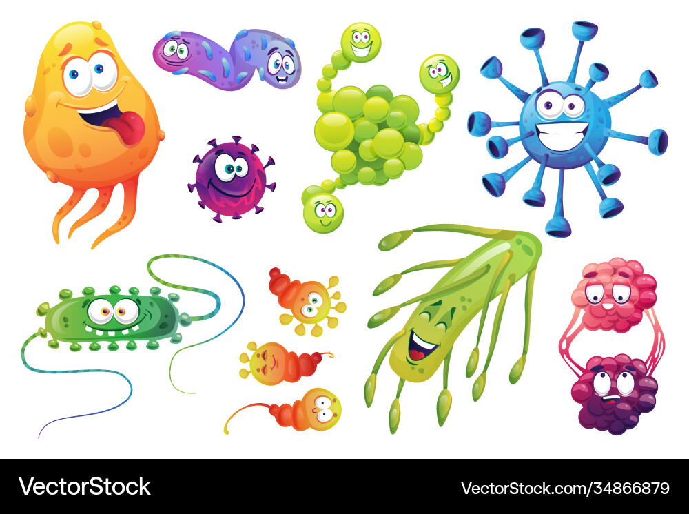 Cartoon viruses bacteria microorganism germs set Cartoon viruses bacteria microorganism germs set vector image