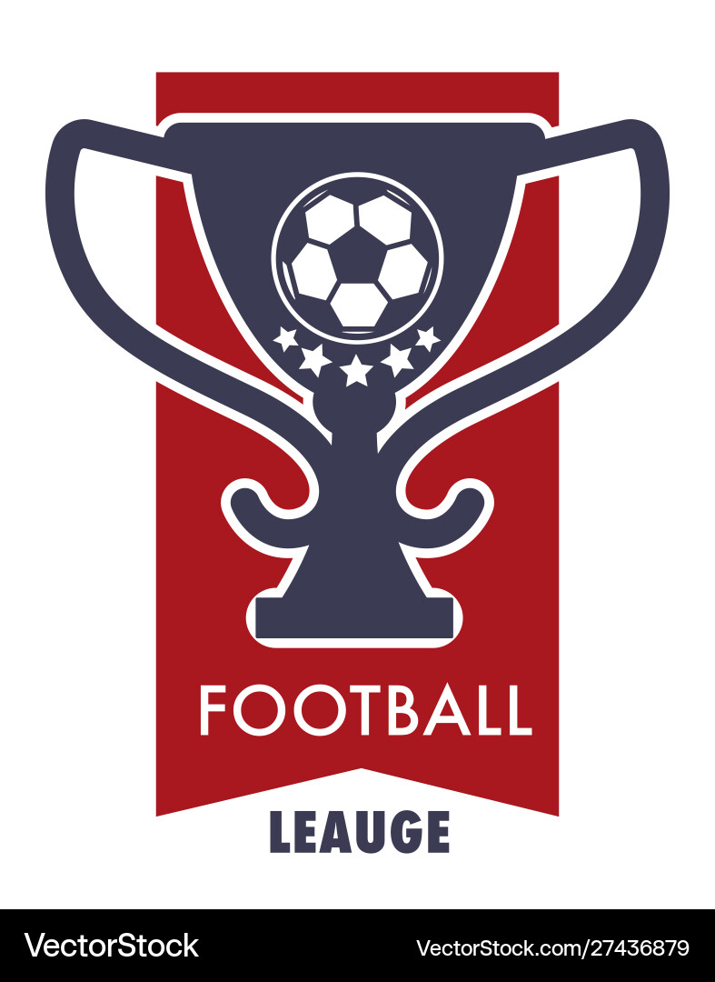 Football league logo with victory cup and soccer vector image