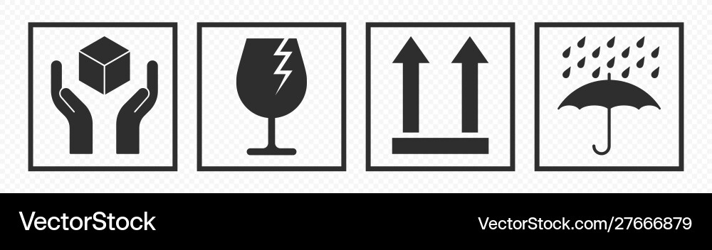 Fragile package icons set handle with care Fragile package icons set handle with care vector image