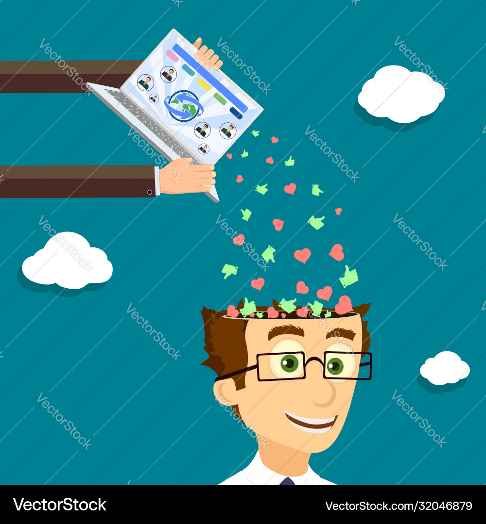 Icons like hearts thumbs up pour from laptop Icons like hearts thumbs up pour from laptop vector image