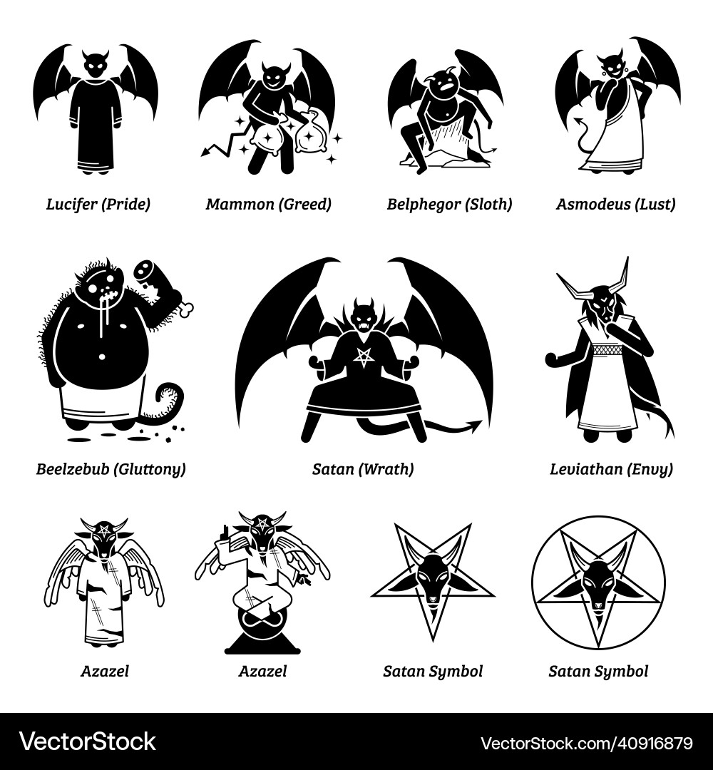 Seven deadly sins devils and satan of lucifer vector image