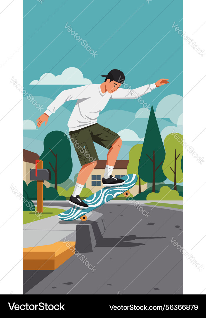 Skateboarding Action Young Man Performing Trick Vector Image
