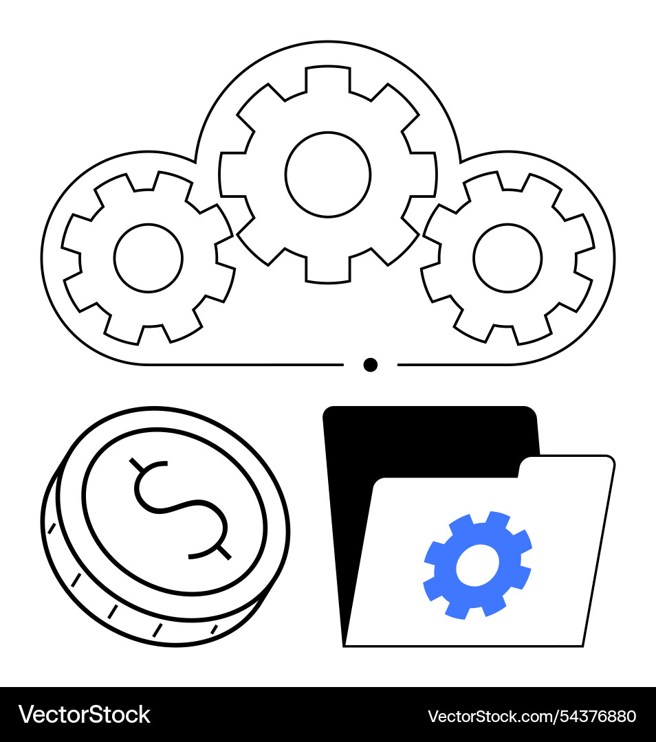 Cloud computing concept with gears coin Cloud computing concept with gears coin vector image