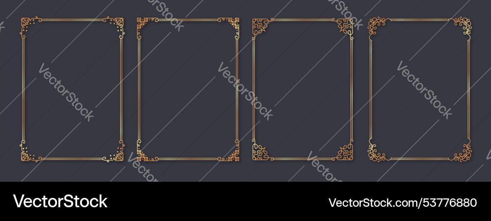 Design of golden shiny frame set isolated on dark Vector Image