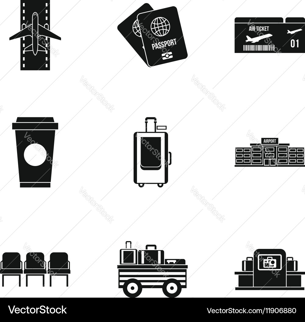 Flying on plane icons set simple style Vector Image