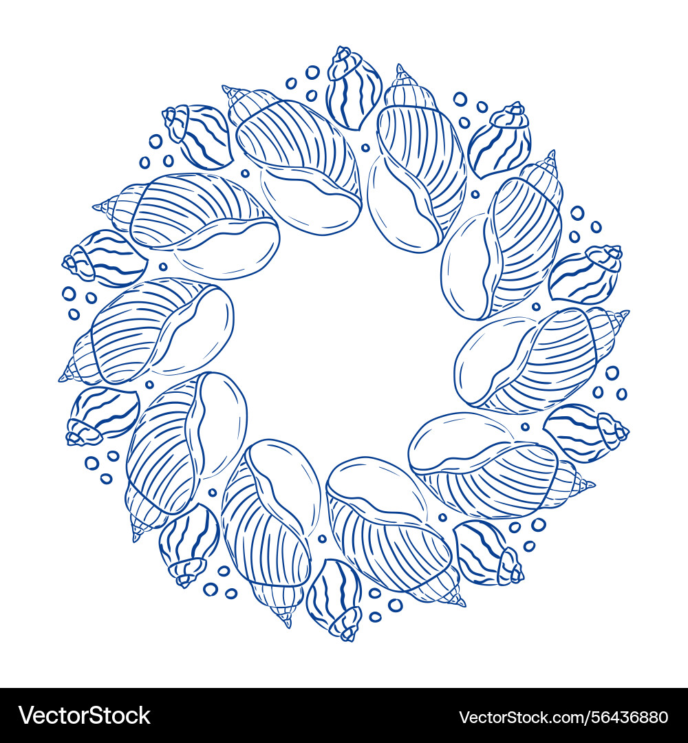 Shells arranged in a circular design showcasing Shells arranged in a circular design showcasing vector image
