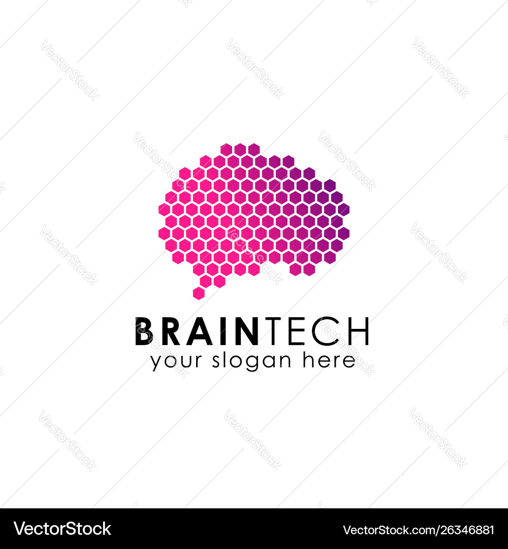 Digital brain logo design with hexagon pattern Digital brain logo design with hexagon pattern vector image