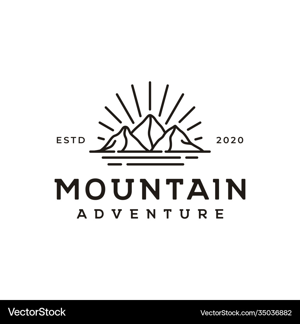 Line art hipster mountain sea and sun adventure Line art hipster mountain sea and sun adventure vector image
