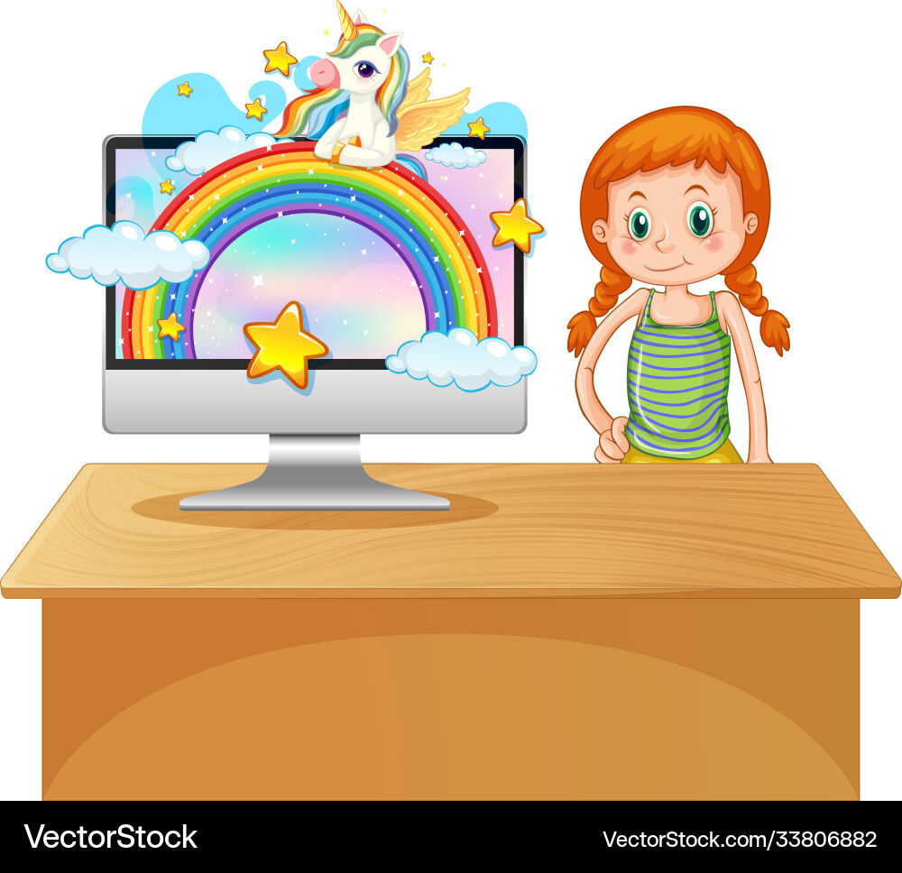 Unicorn on computer background Unicorn on computer background vector image