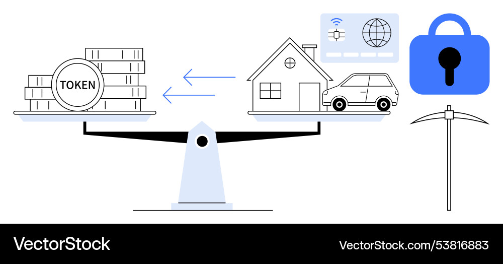 Balancing digital tokens and tangible assets Balancing digital tokens and tangible assets vector image