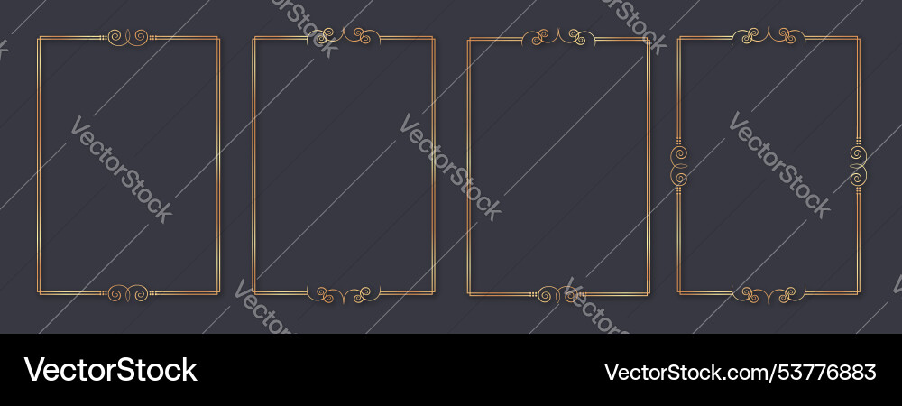Design of golden shiny frame set isolated on dark Vector Image