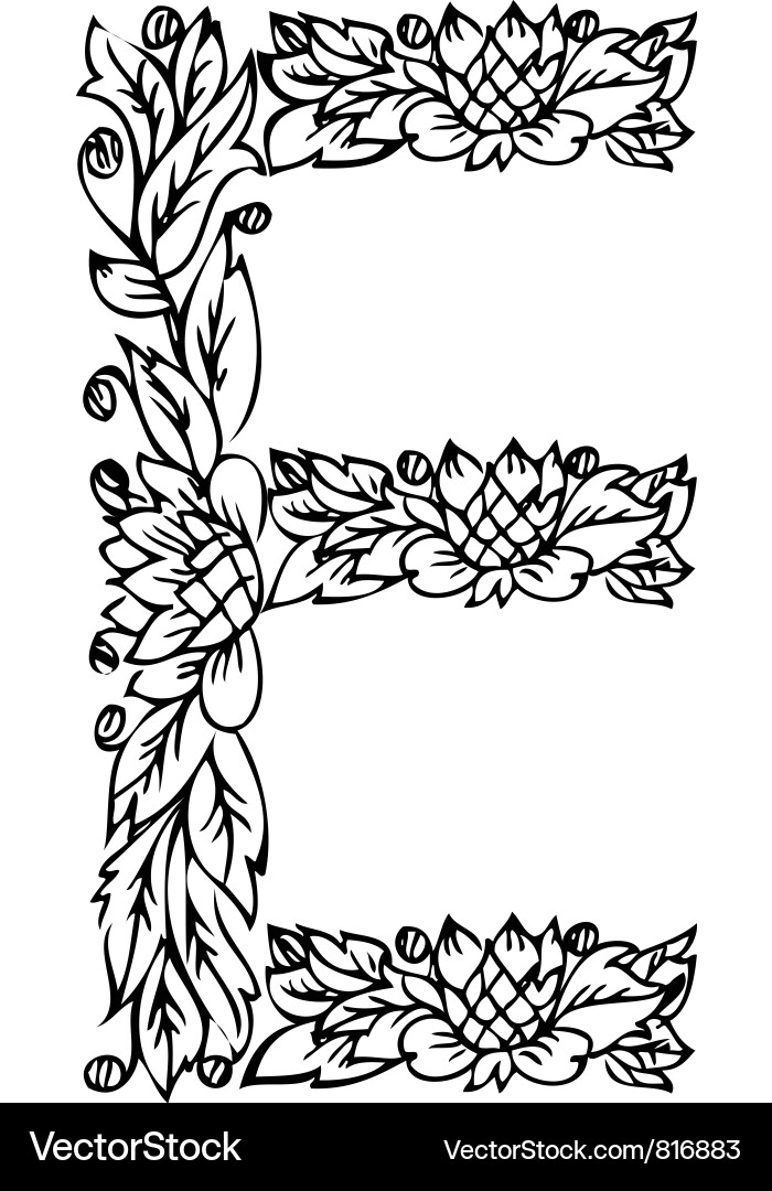 Floral E Letter Bord vektorbild