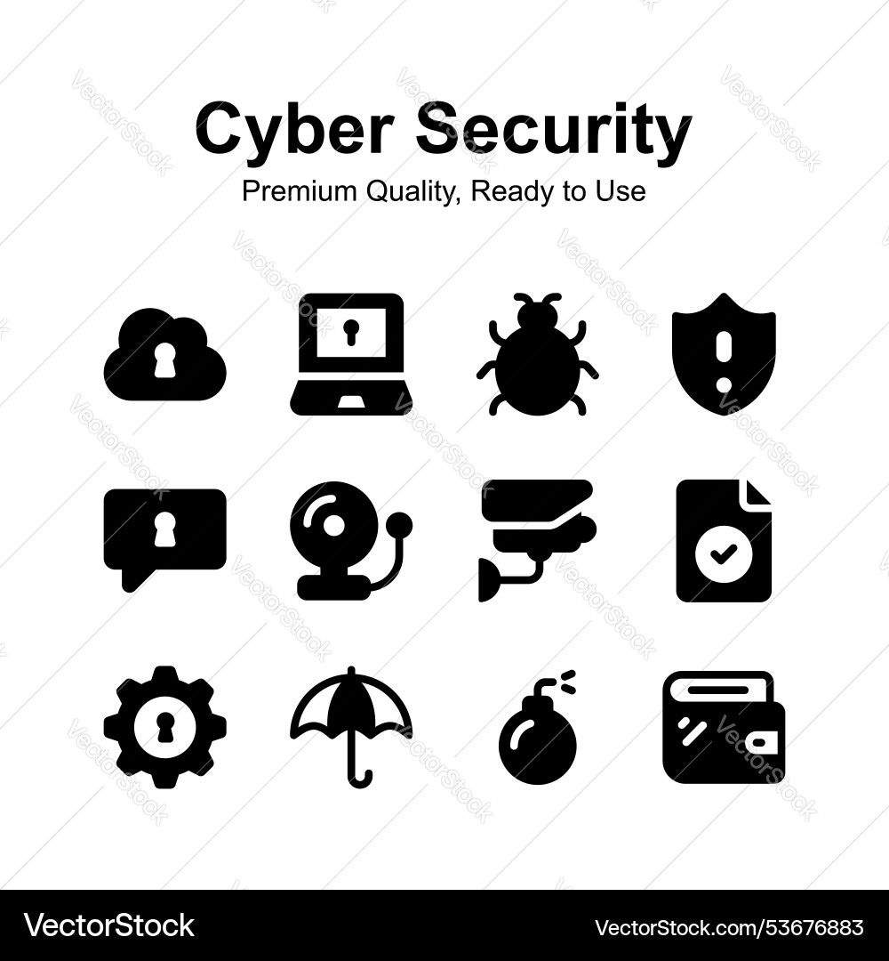 Get this unique icons set of cyber security ready vector image