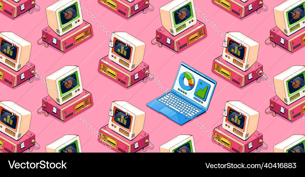 Seamless pattern with isometric computers Seamless pattern with isometric computers vector image