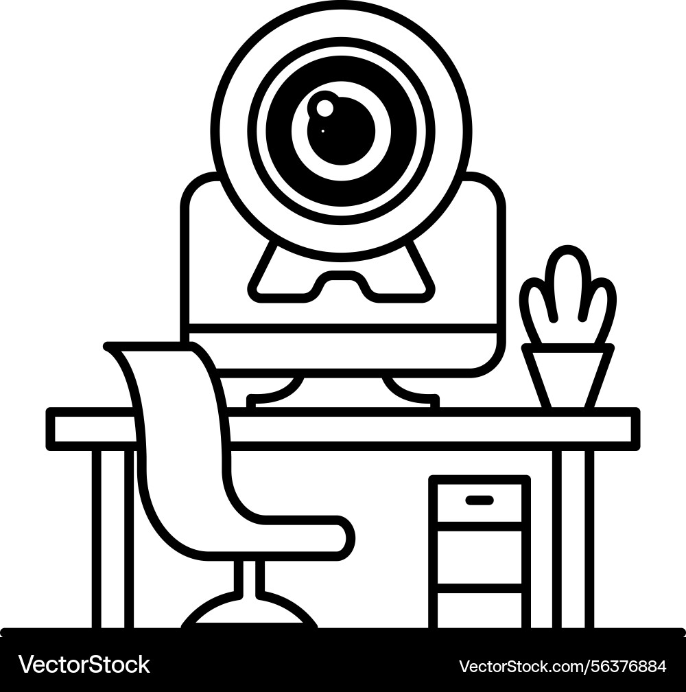 Computer monitor with a camera on it sits Computer monitor with a camera on it sits Vector Image
