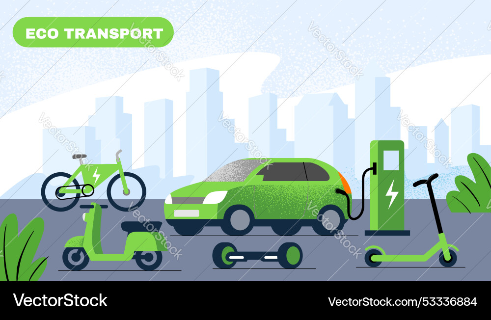 Electric transport against backdrop of city flat Electric transport against backdrop of city flat vector image