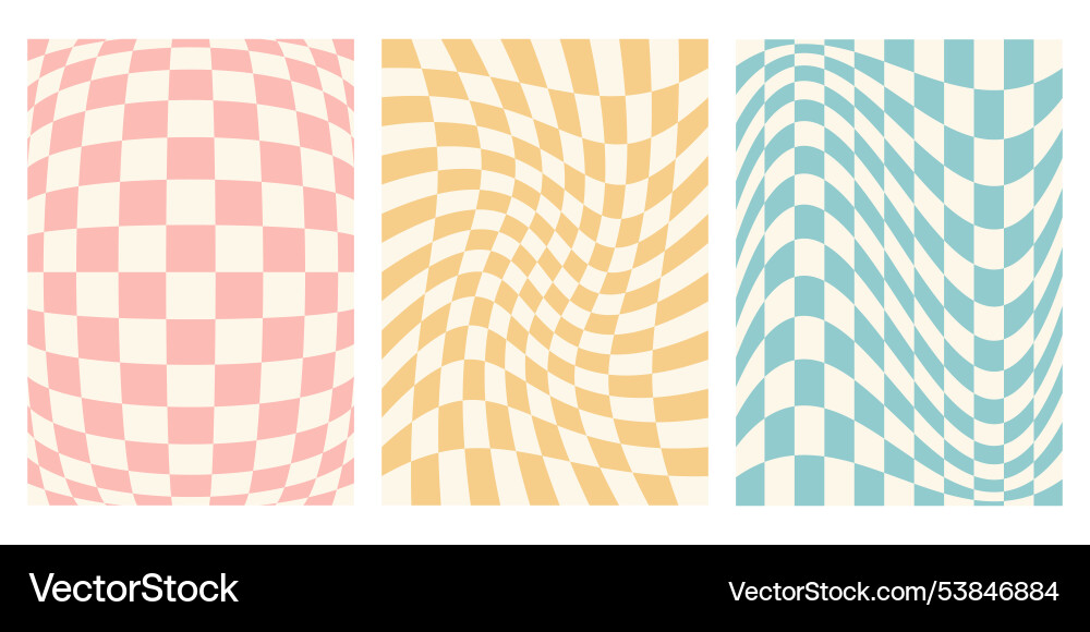 Retro checkered poster set with distorted squares Retro checkered poster set with distorted squares vector image