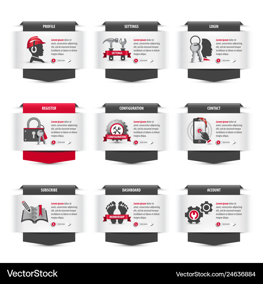 UI Web Thumbnails with Ribbon Icons vector image