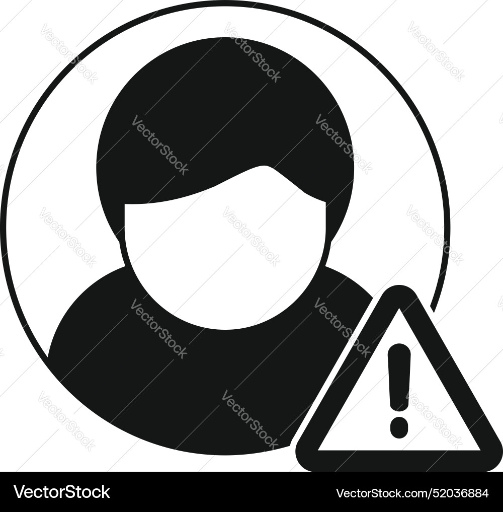 User icon showing warning sign for security issue User icon showing warning sign for security issue vector image