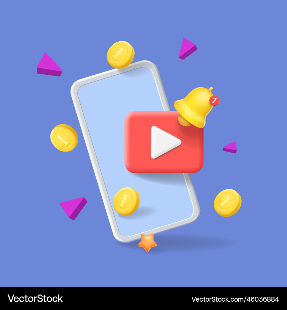 Video live streaming on mobile phone bell alert Video live streaming on mobile phone bell alert vector image