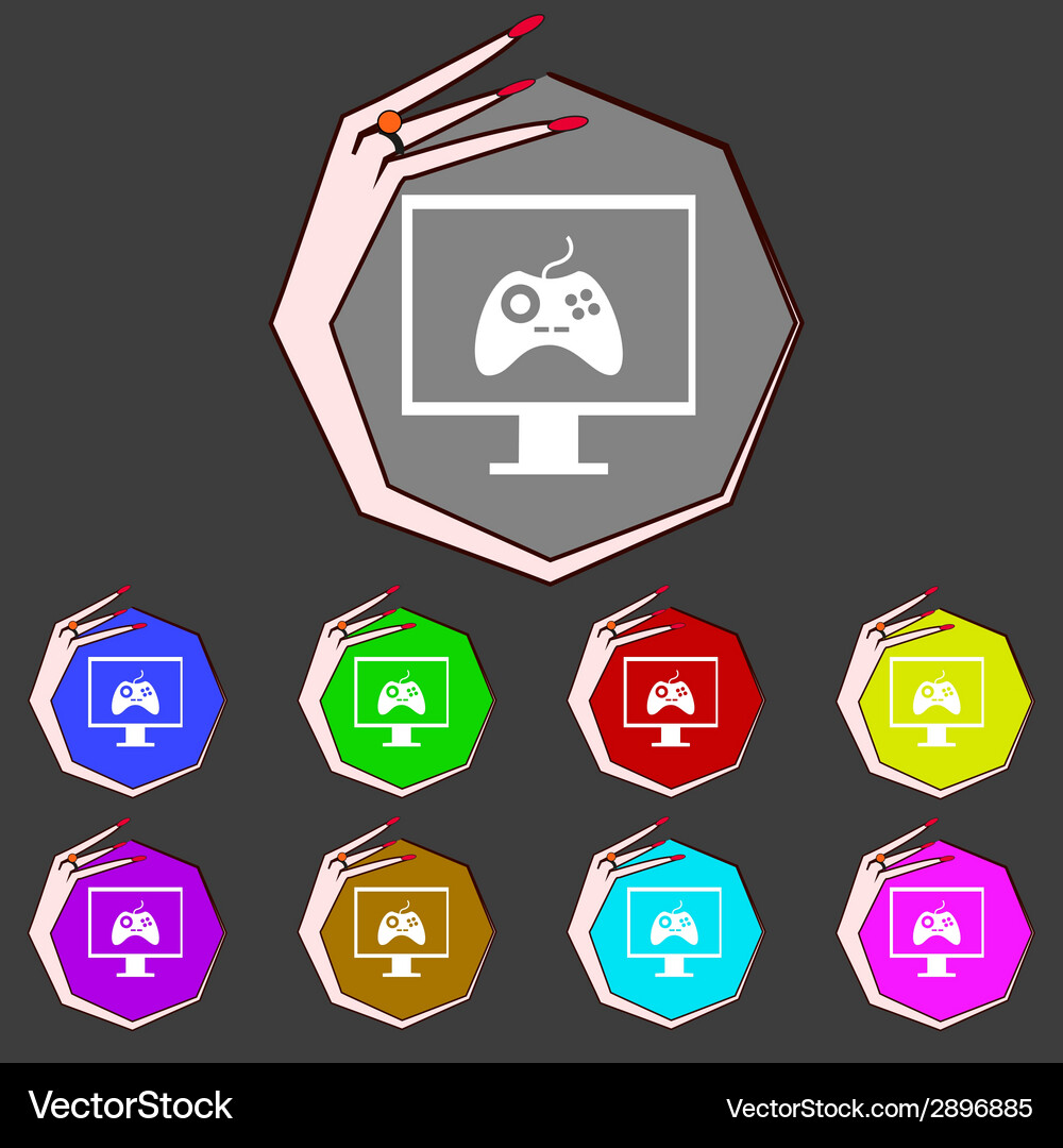 Joystick and monitor sign icon video game symbol Vector Image
