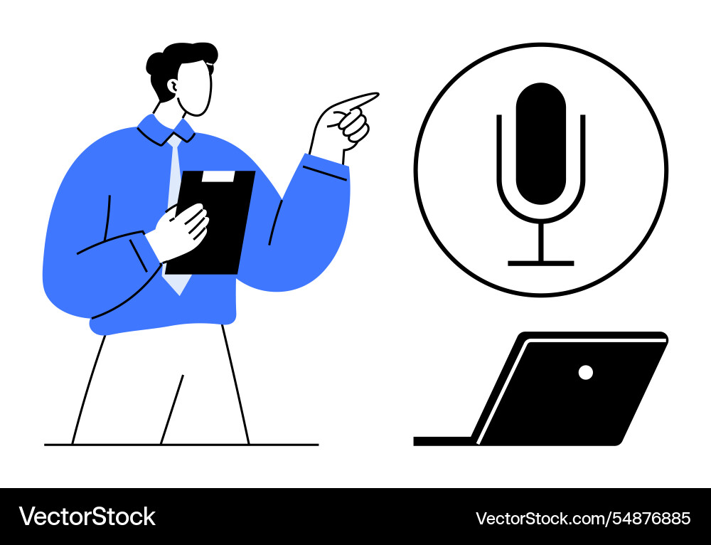 Man giving presentation with microphone symbol Vector Image