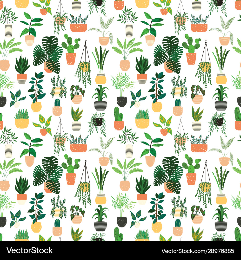 Seamless pattern houseplants hand drawn Royalty Free Vector